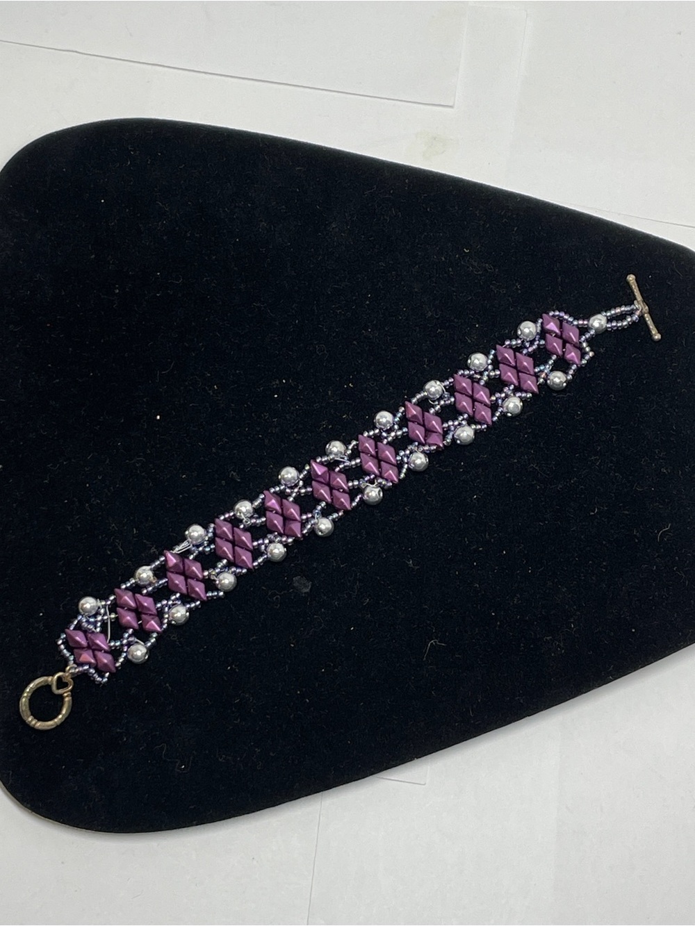 Handmade Iridescent Lavender Purple Seed Bead Cuff Bracelet Toggle Closure